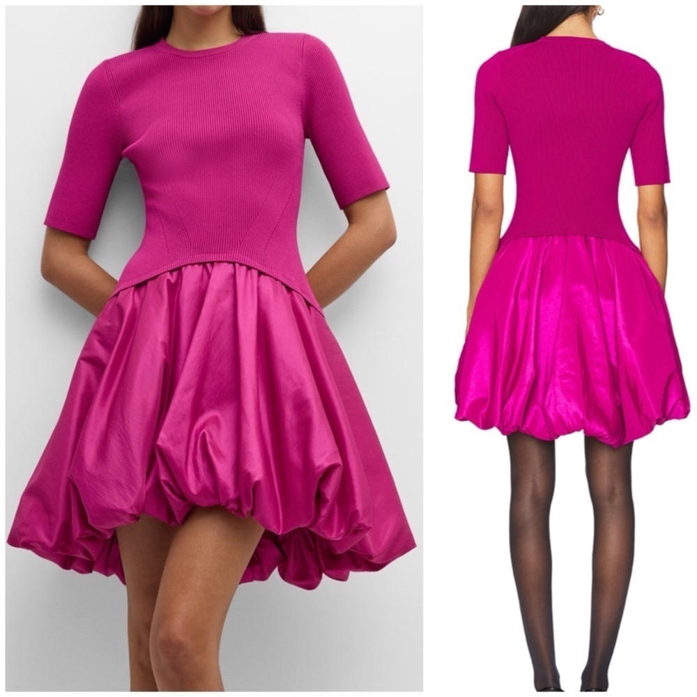 SIMKHAI Kenny Ribbed Bubble Mini Pink Dress SZ M - Picture 2 of 11